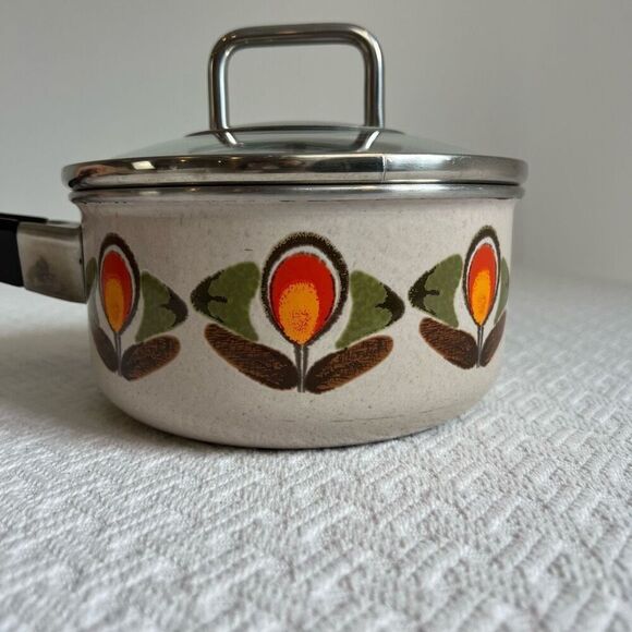 Vintage 70s Aubecq Pot Enamel Coated Steel Frying Pot Made in France, 1970s - Picture 14 of 15